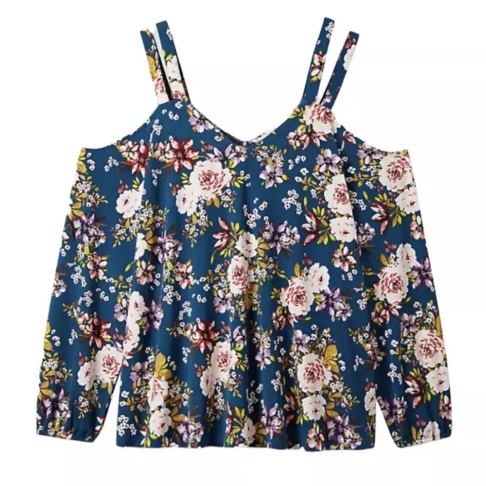NWOT Torrid strappy cold shoulder long sleeve blouse teal/floral size 3X